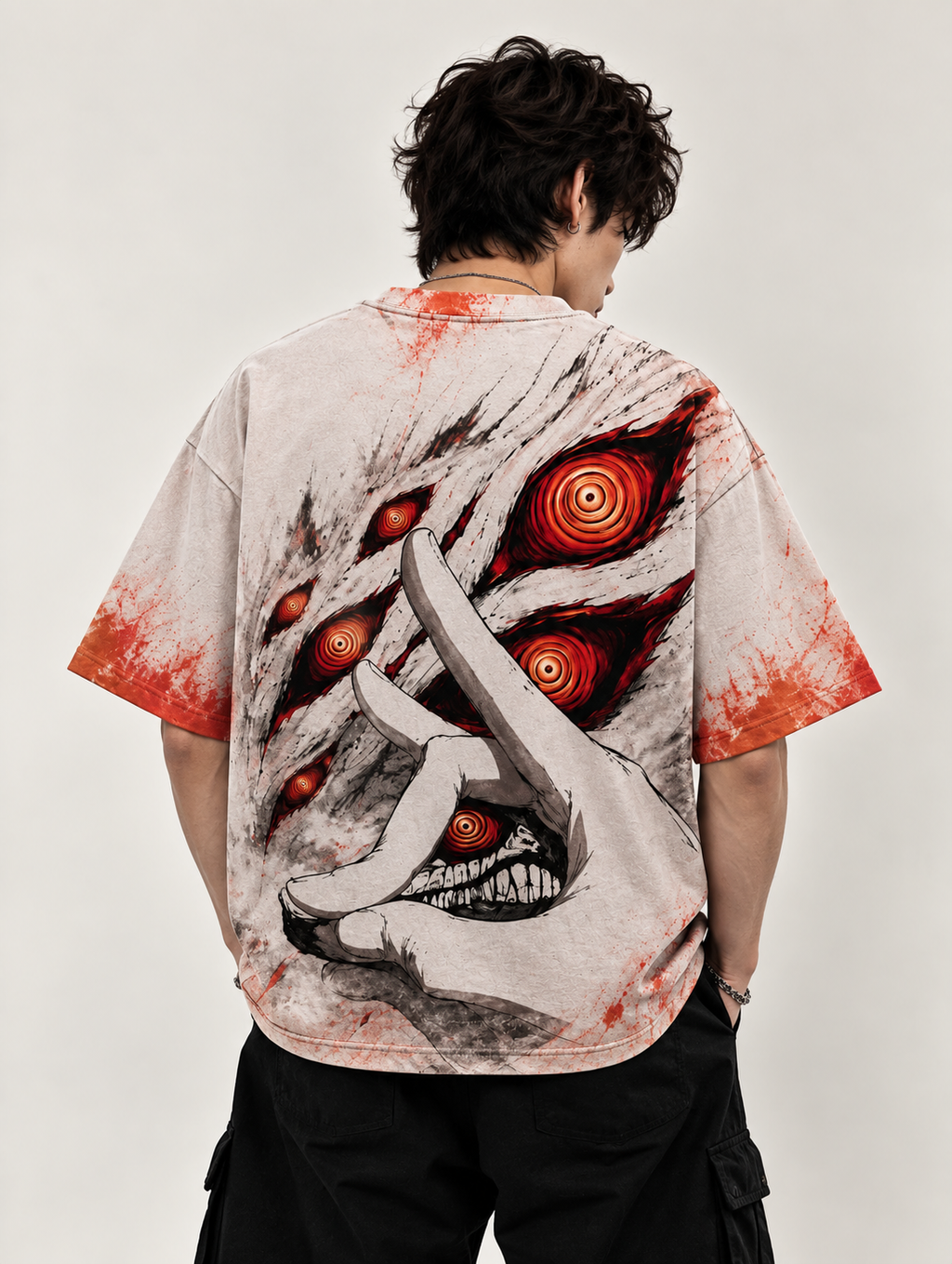 Crimson Eyes  Japanese Horror Anime Oversized T-Shirt
