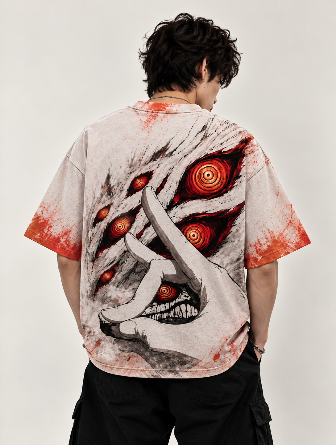 Crimson Eyes  Japanese Horror Anime Oversized T-Shirt