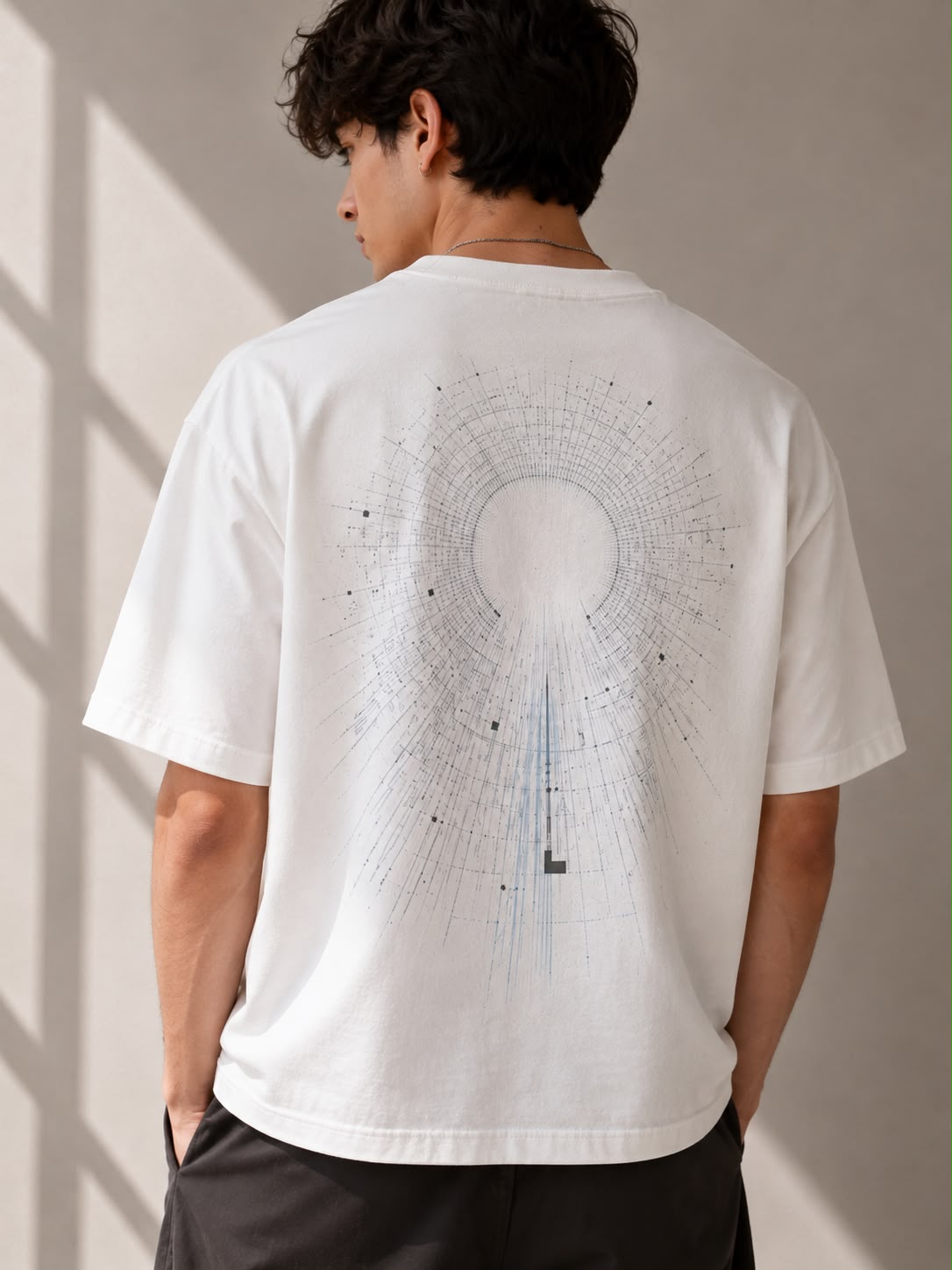 Off White — back view of the Oversized Graphic T-Shirt, showing the large circular line-art print