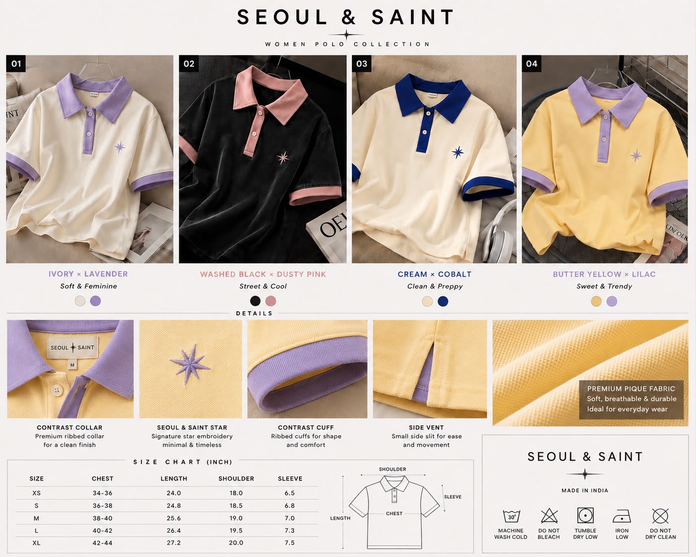 Star Contrast Oversized Polo Butter Yellow × Lilac