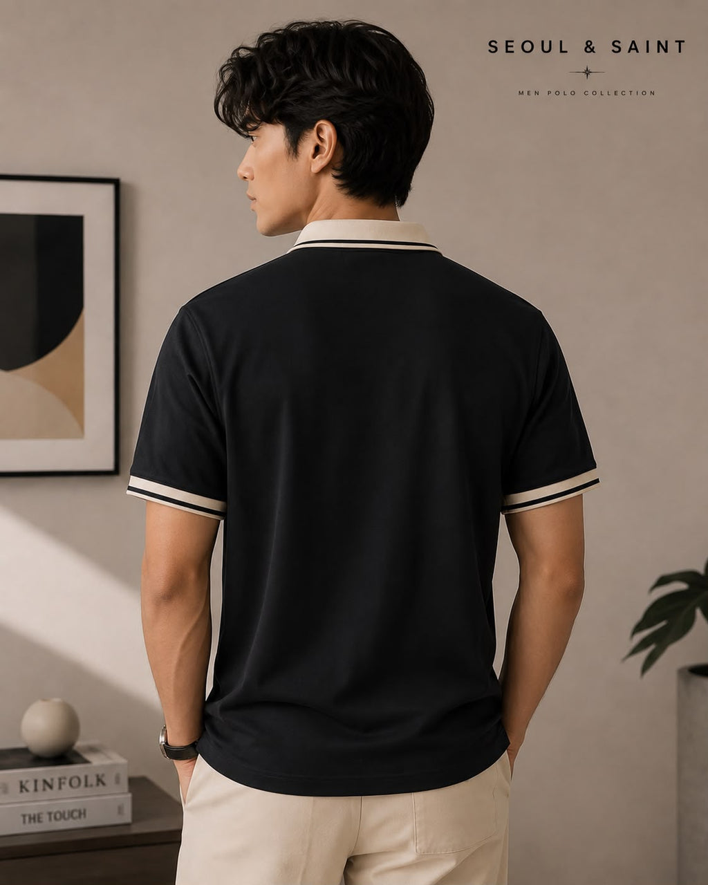 Tipped Star Polo — Black × Cream