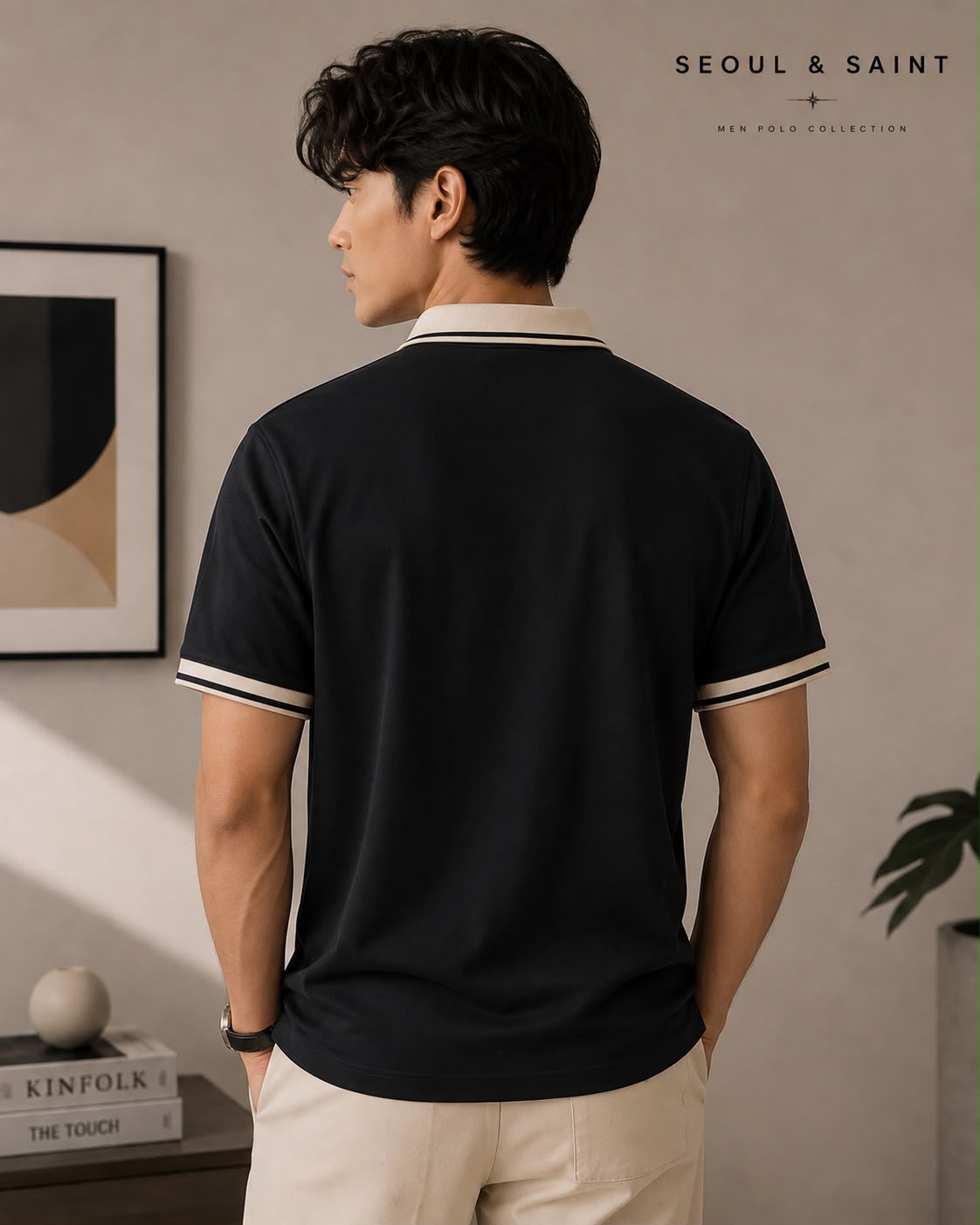 Tipped Star Polo — Black × Cream