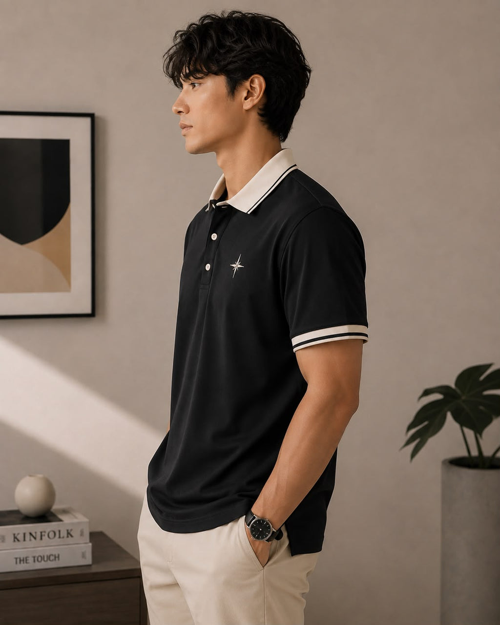 Tipped Star Polo — Black × Cream
