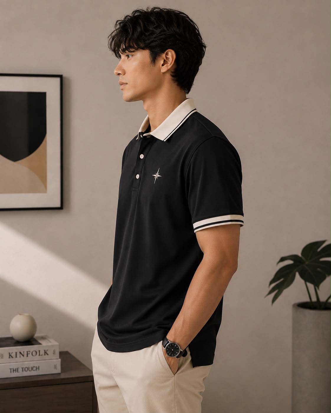 Tipped Star Polo — Black × Cream