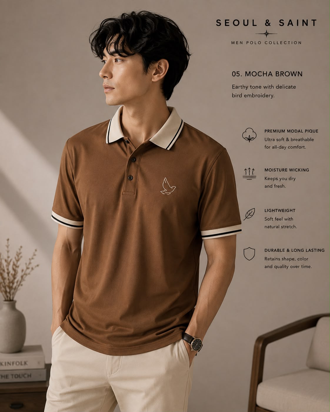 Bird Tipped Polo — Mocha Brown