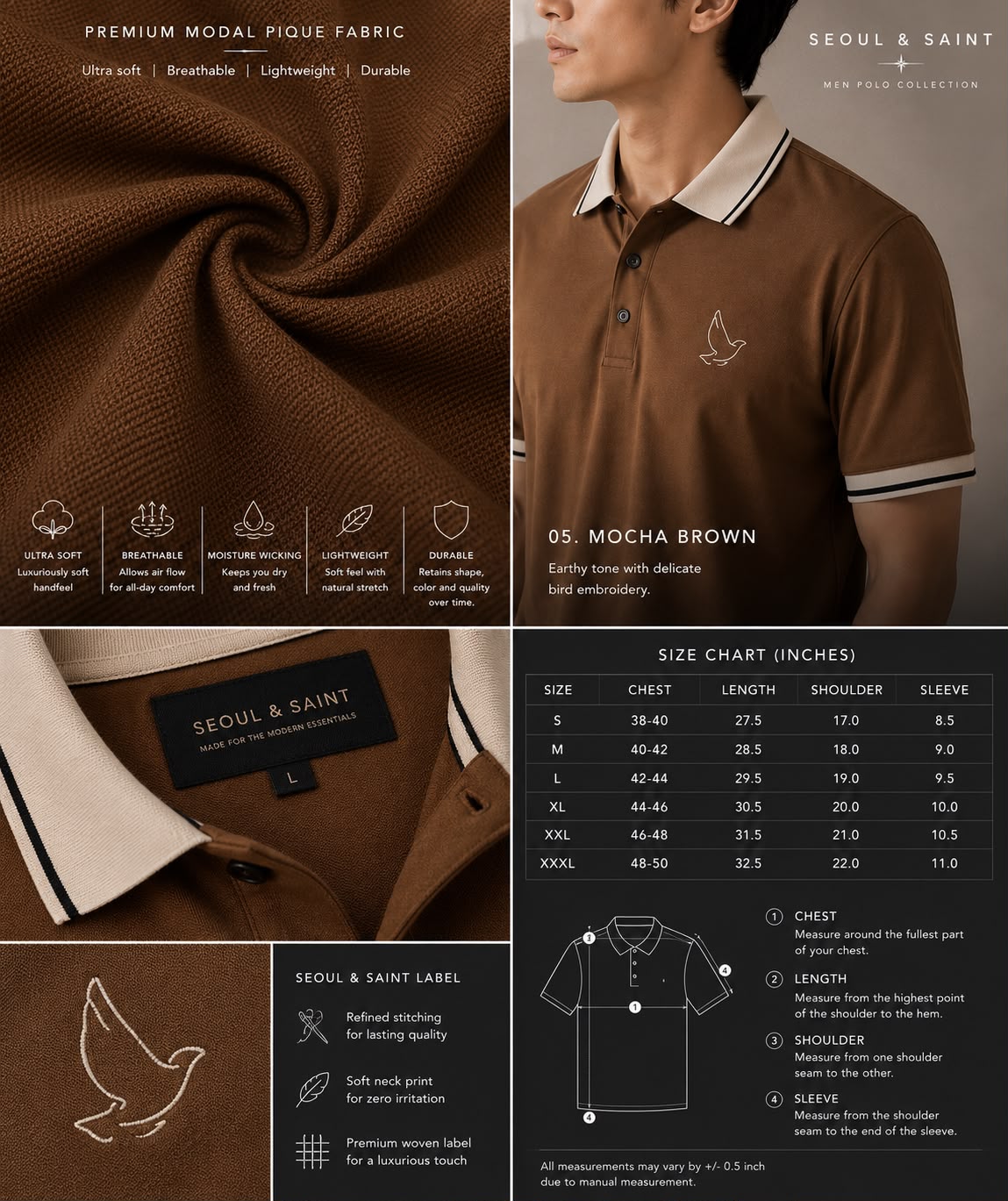 Bird Tipped Polo — Mocha Brown