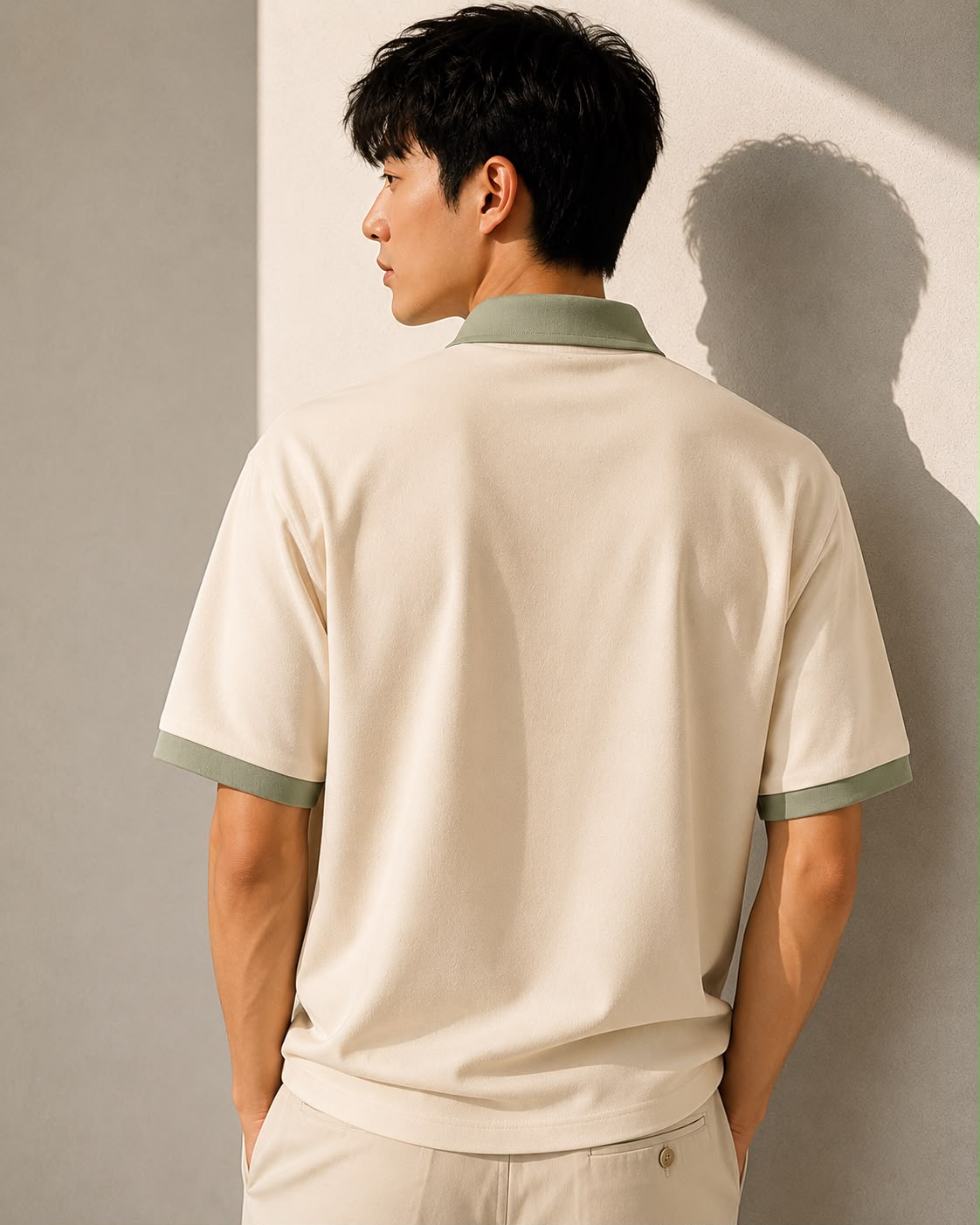 Sun Contrast Polo — Cream × Sage