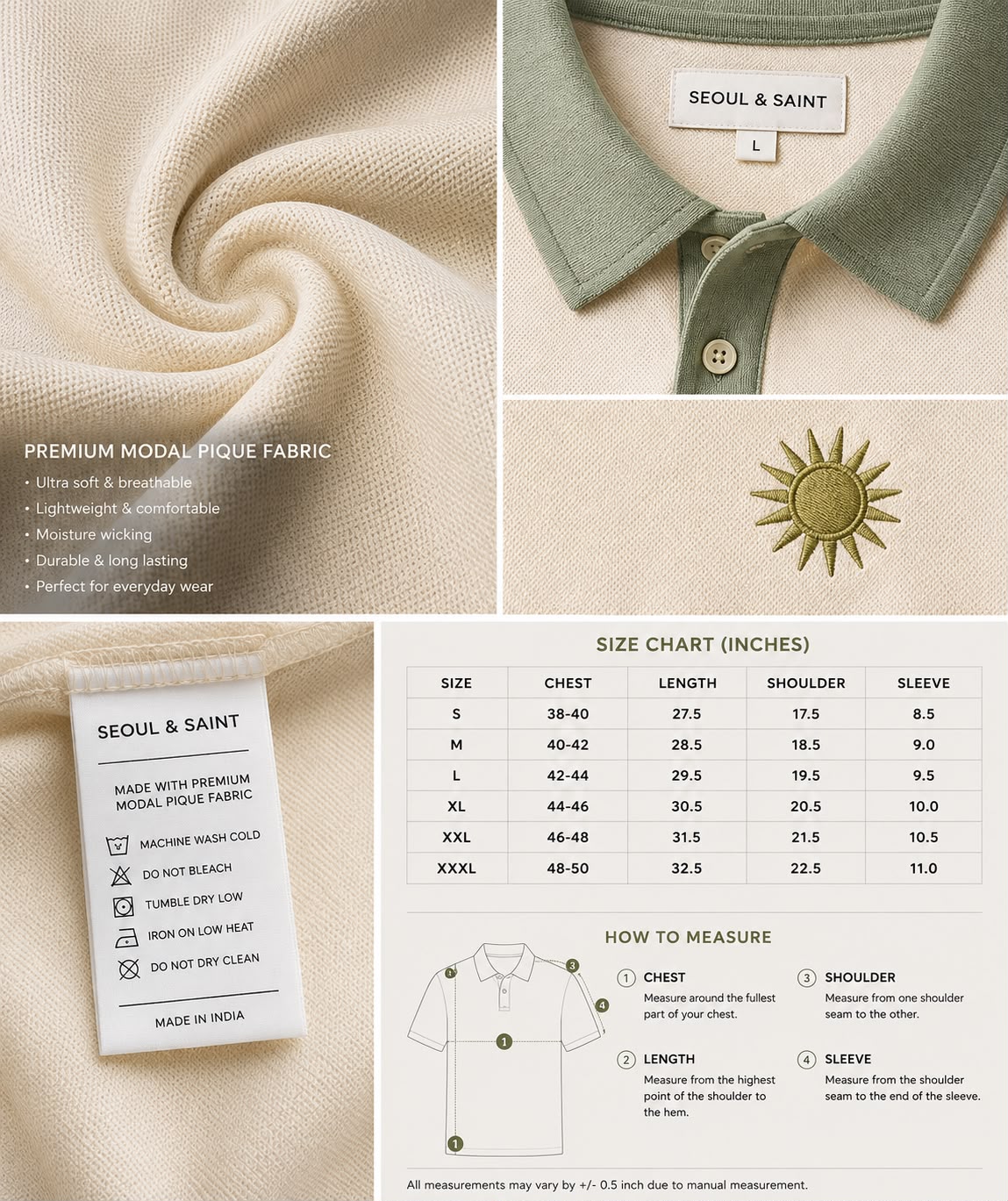 Sun Contrast Polo — Cream × Sage