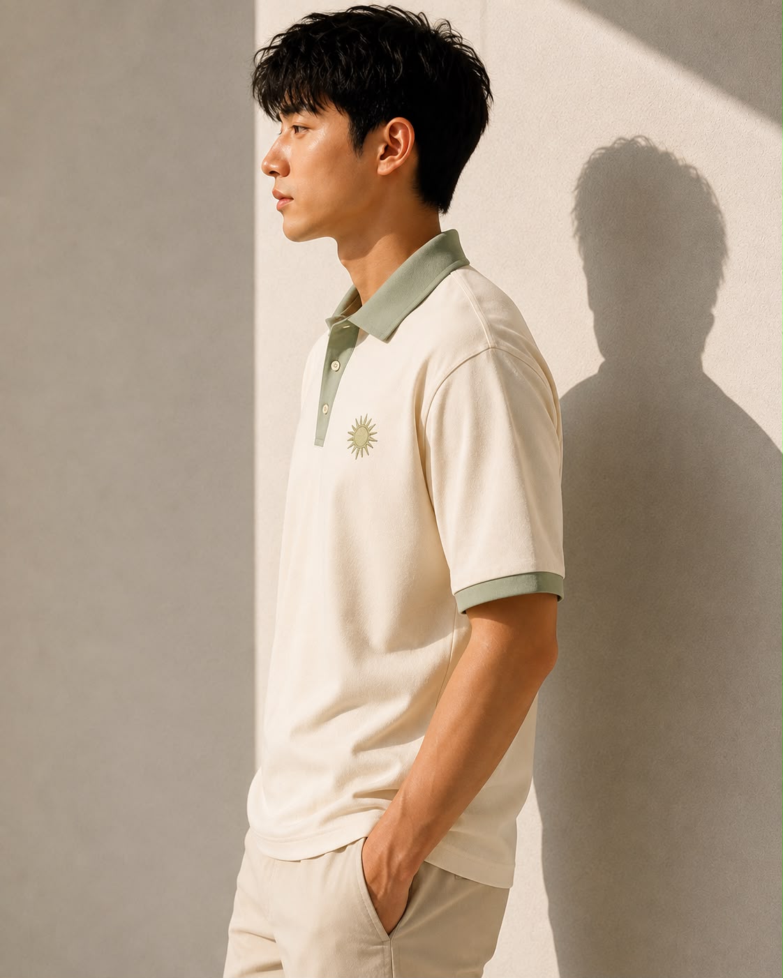 Sun Contrast Polo — Cream × Sage