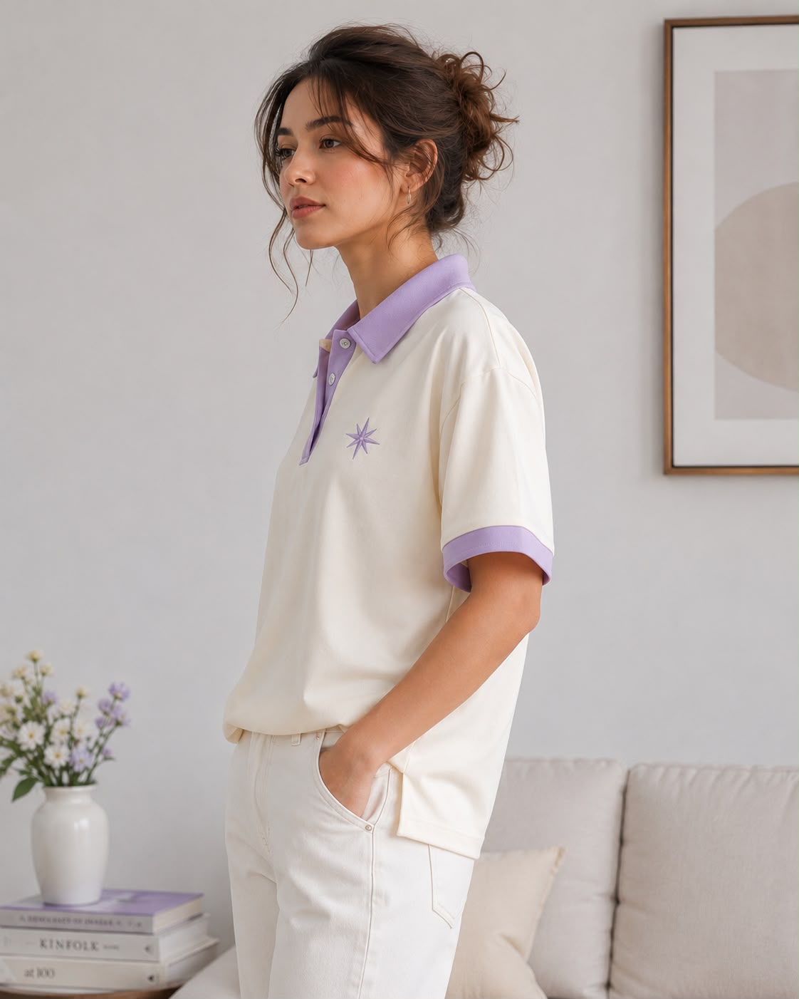 Star Contrast Oversized Polo
