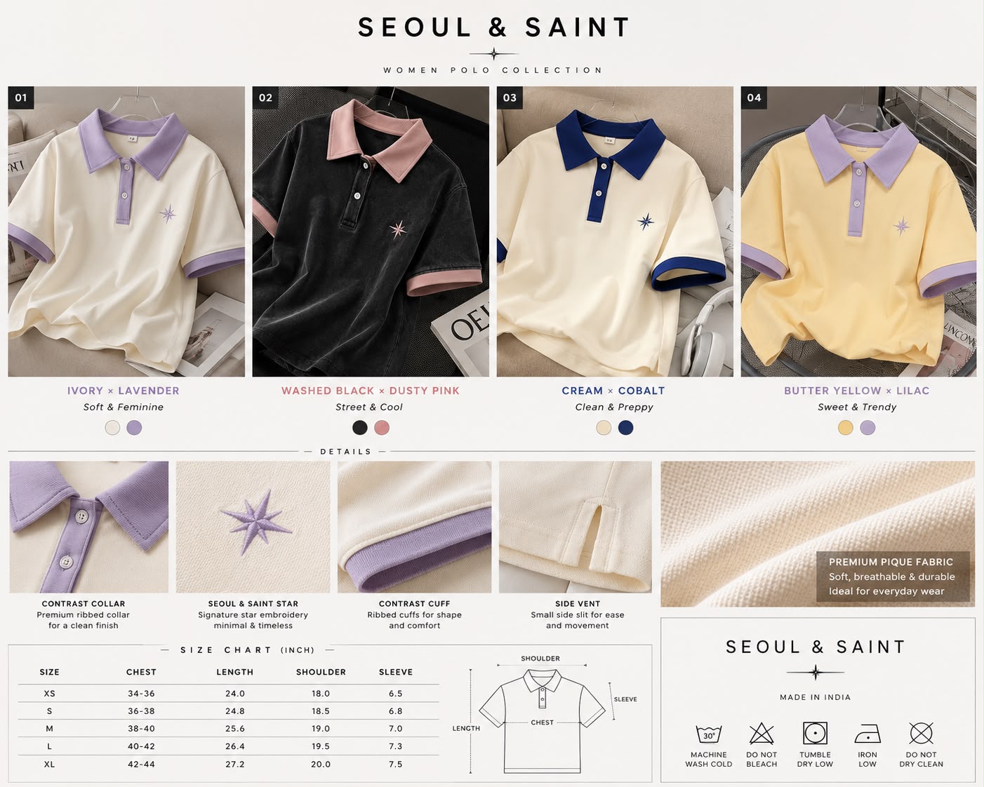 Star Contrast Oversized Polo