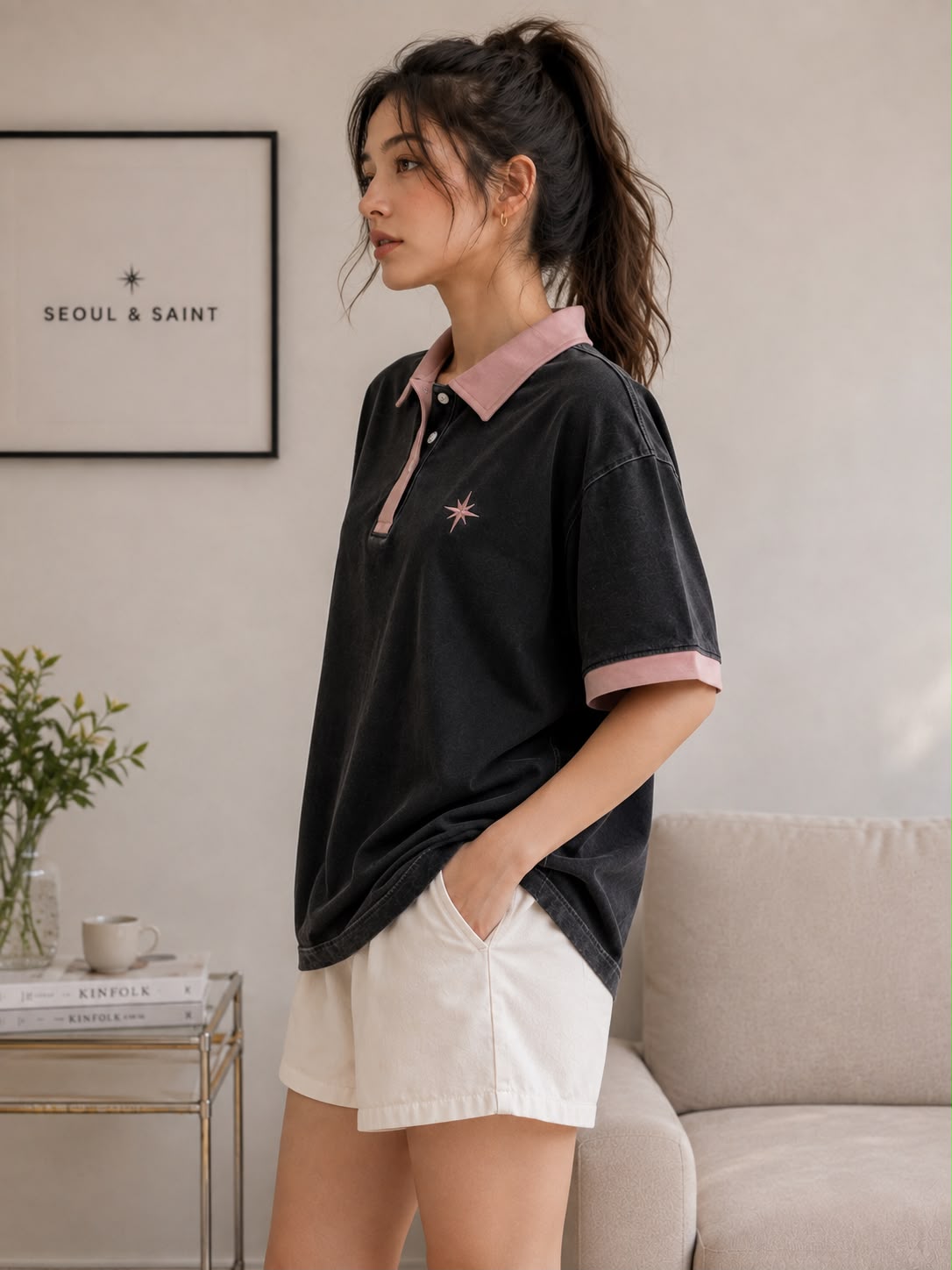 Star Contrast Oversized Polo