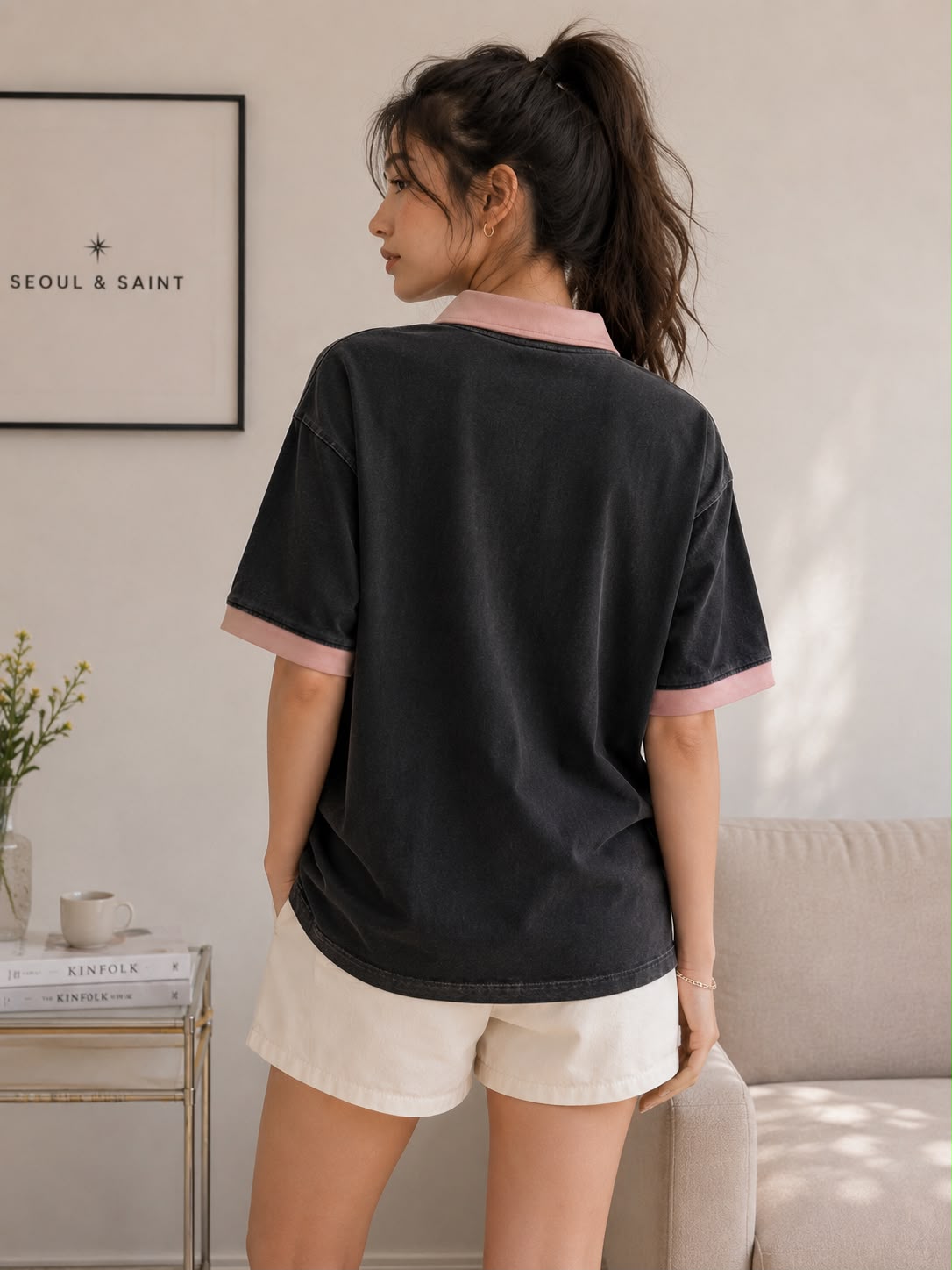 Star Contrast Oversized Polo