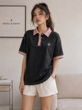 Star Contrast Oversized Polo — Black