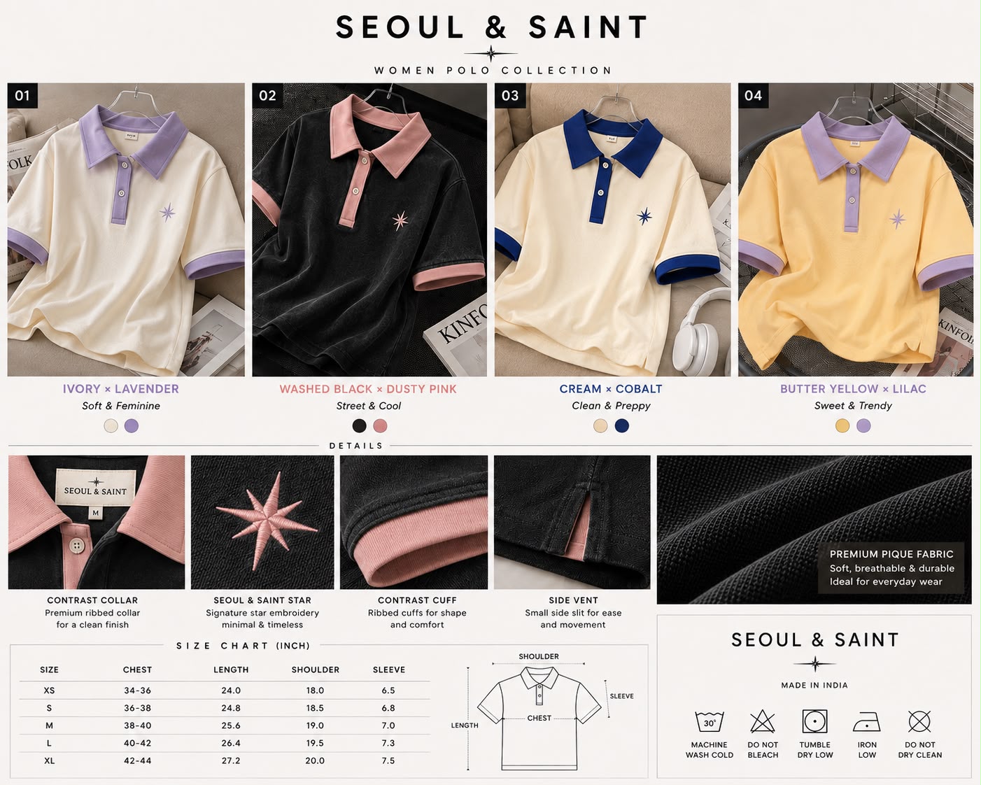 Star Contrast Oversized Polo