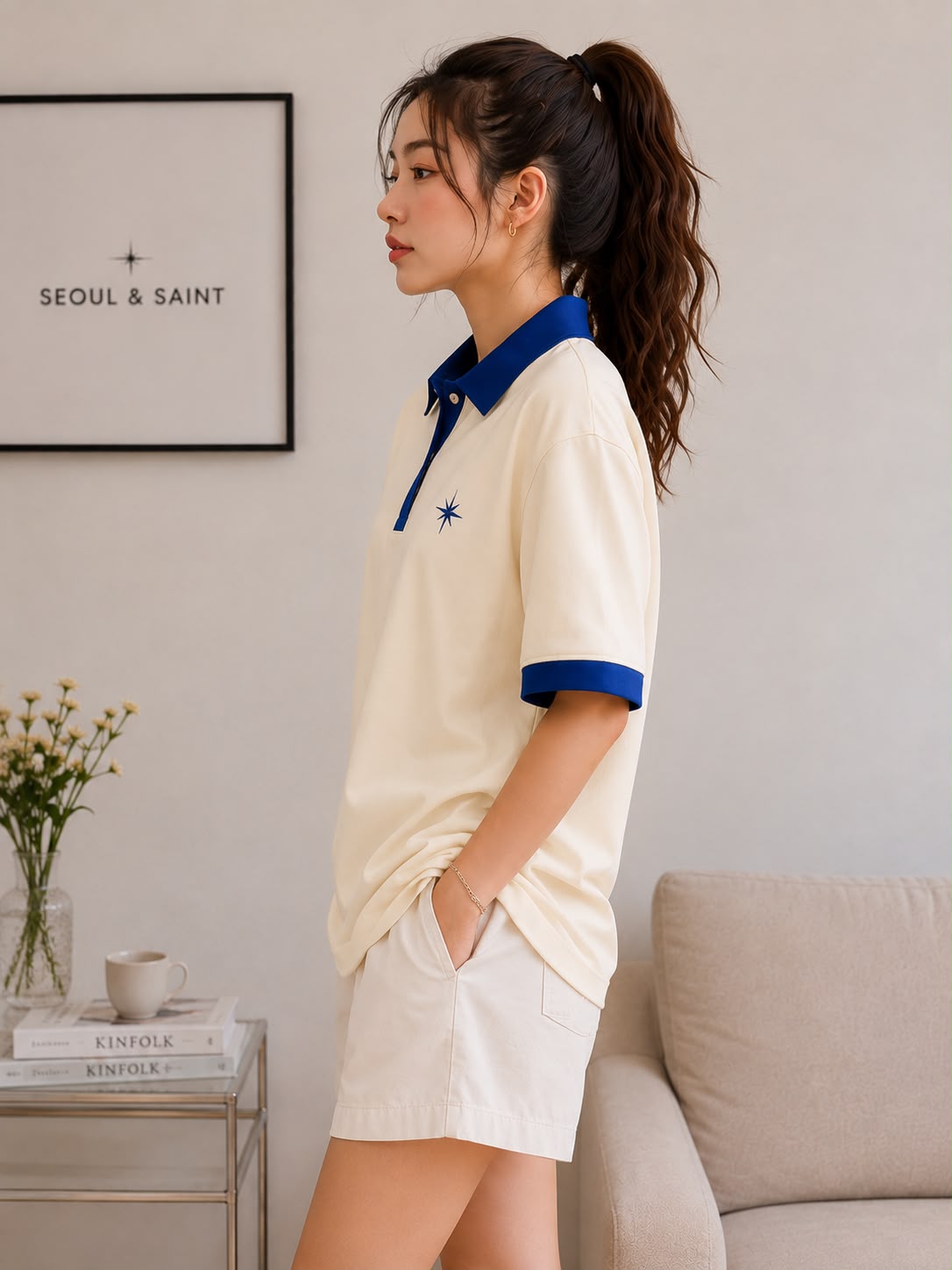 Star Contrast Oversized Polo