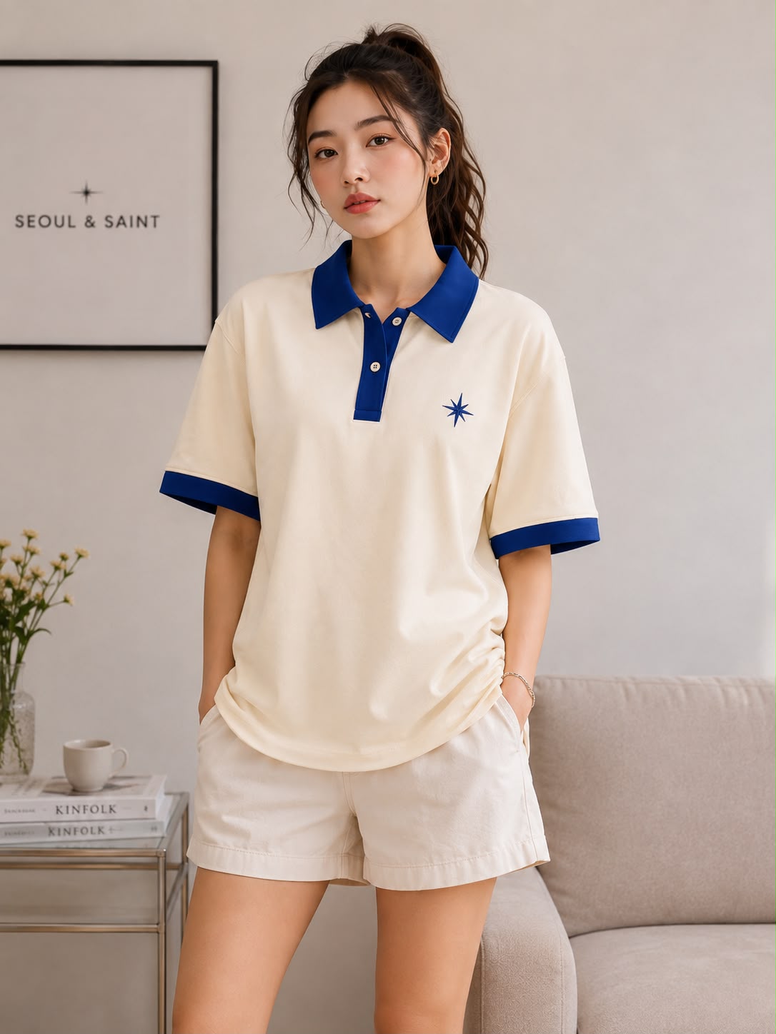 Star Contrast Oversized Polo