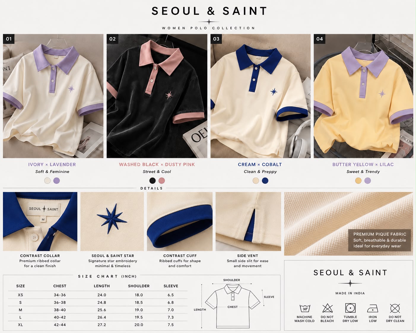 Star Contrast Oversized Polo