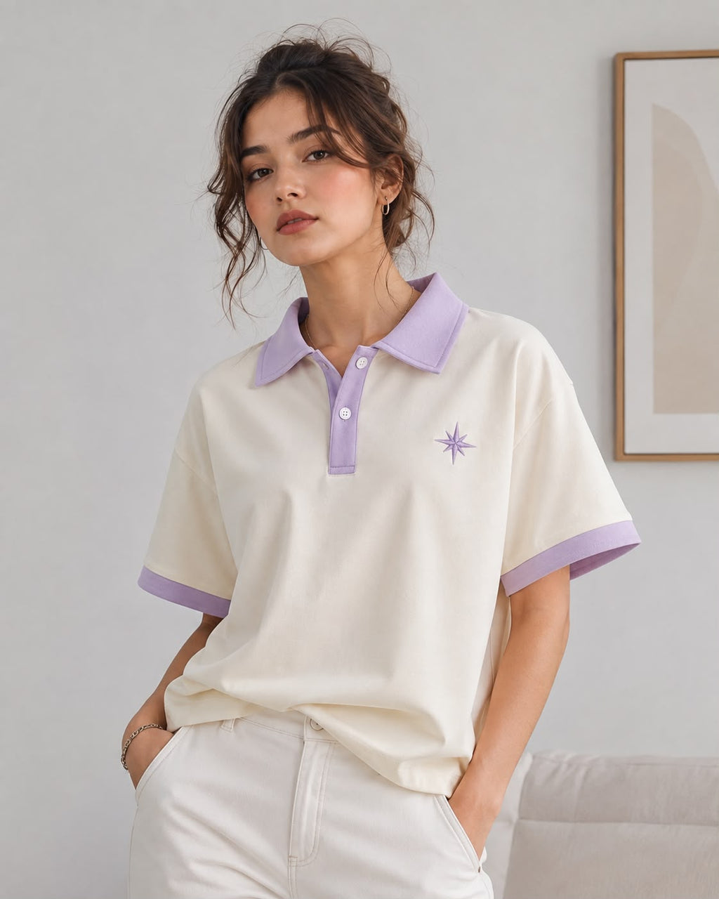 Star Contrast Oversized Polo
